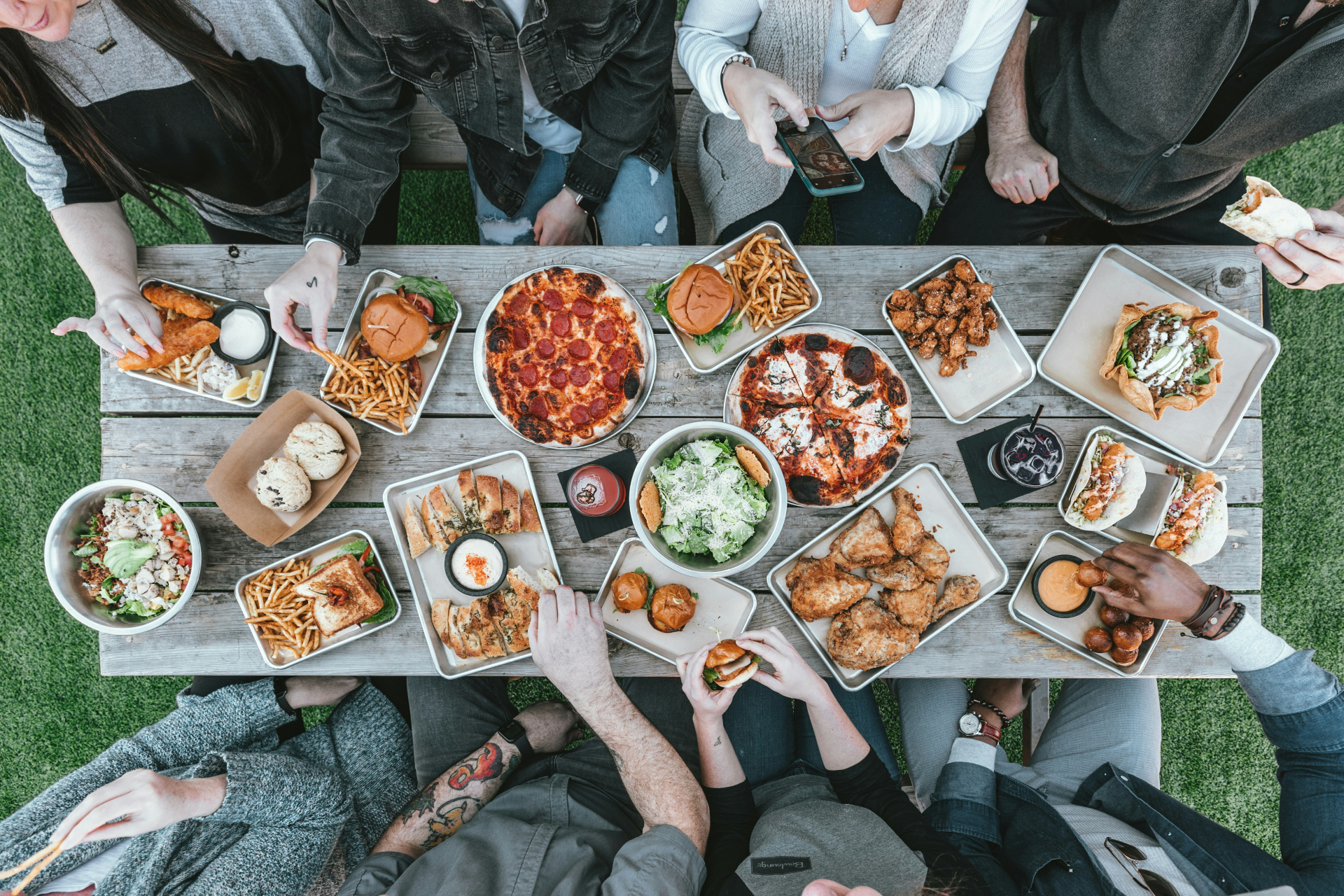 Long table feast shared with friends