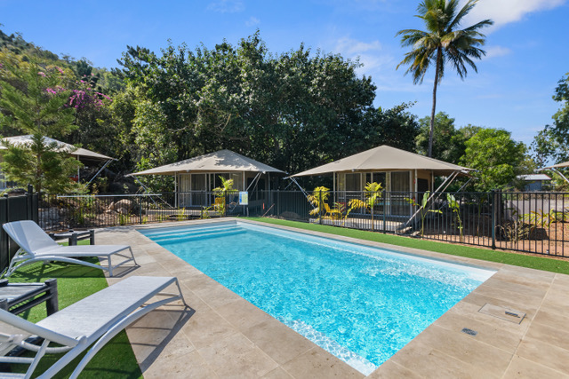 Resort pool at Magnetic Glamping, Nelly Bay — a quiet swim in tropical surrounds